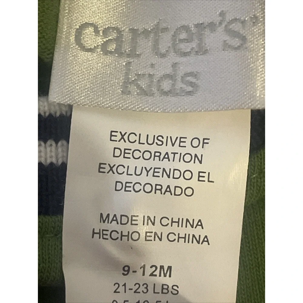 Boys Carter's Rompers: 9-12 M Baseball Navy &‎ Green Twins Triplets Quintuplets